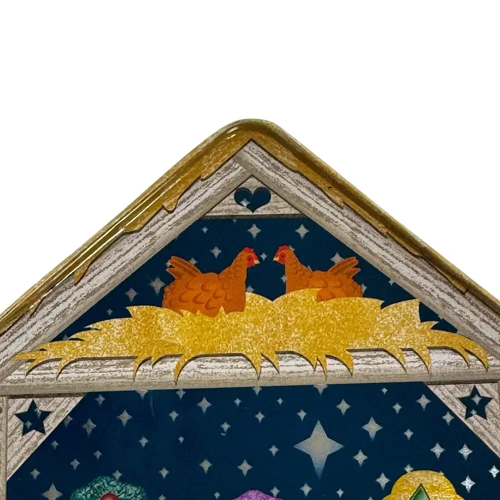 Nativity Scene Religious Tin Container with Lid Silent Night Christmas Holy